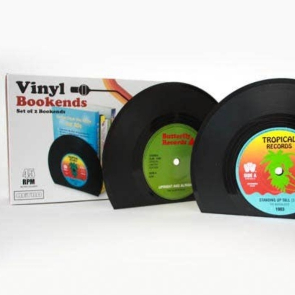 Retro Vinyl Bookends NEW Great Gift Set of 2